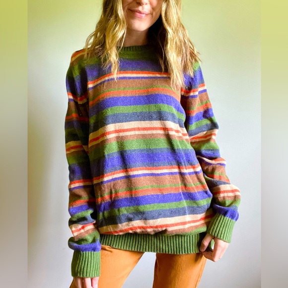 St. John Other - Fall Earth Tones St Johns Bay Sweater 100% Cotton Striped Crewneck Size Mens XL